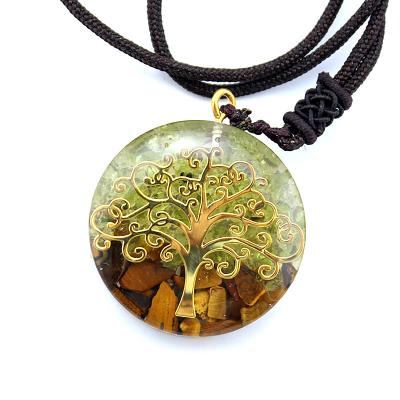 China Europe Wholesale Tiger Eye Olivine Orgonite Pendant Crystal Resin Crafts Round Shape Orgone Energy Necklace for sale