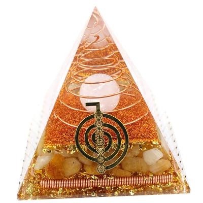 China Europe Wholesale Rock Crystal Quartz Orgonite Charging Coil Orgone Pyramid Crystal Stone Gifts Office Decoration for sale