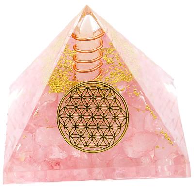 China Europe Beautiful Rose Quartz Orgone Orgonite Pyramids Copper Crystal Resin Crafts Spiritual Healing Stone for sale