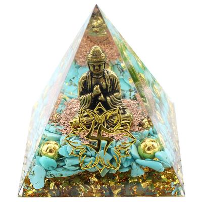 China Europe New Design Buddhas Turquoise Orgone Pyramids Reiki Chakra Energy Orgonite Pyramid Meditation Tool for sale