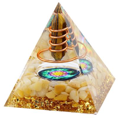 China Europe Wholesale Tiger's Eye Point Crystal Orgone Orgonite Pyramids Energy Generator Crystal Crafts for sale