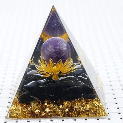 China Europe Handmade Hot Sale Orgonite Pyramid Natural Amethyst Crystal Obsidian Spirits Pyramid Home Office Decoration for sale