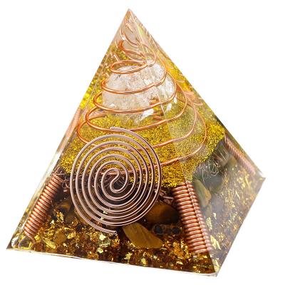 China Europe Hot Sale White Crystal Ball Tiger's Eye Orgonite Pyramid Natural Stone Energy Orgone Pyramid Gift for sale