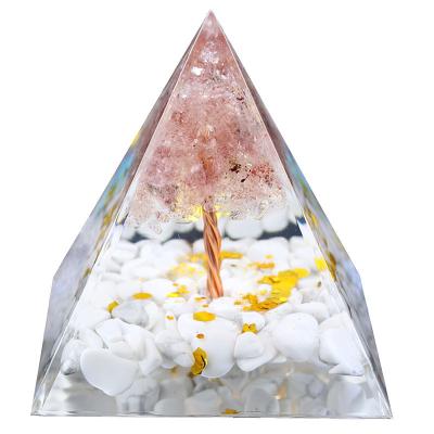 China India Wholesale Strawberry Quartz Tree Howlite Crystal Orgonite Orgone Pyramid Desk Ornaments Crafts for sale