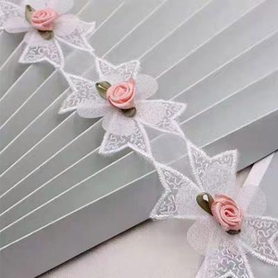 China Custom 3D Polyester White Cotton Guipure Wedding Curtain Floral Decoration 3D Lace for sale