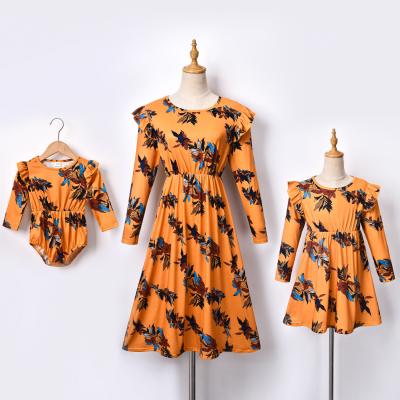 China Anti-wrinkle quality products family parent-child clothing family parent-child clothing butterfly style ruffled floral abaya dress for sale