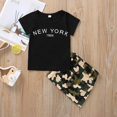 China Camouflage Short Skirt Letter Sleeve Toddler Boy Summer Shorts Refreshing Two Piece Set for sale