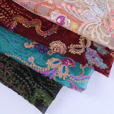 China 140cm New Viable Sequin Bead Embroidered Fabric Bead Embroidered Lace Fabric Women's Fashion Stage Dress Fabric for sale