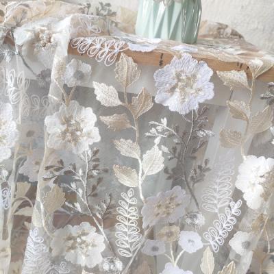 China Viable blue flower leaves beads lace up fabric color screen embroidery sequin embroidery luxury apparel wedding dress dress fabric for sale