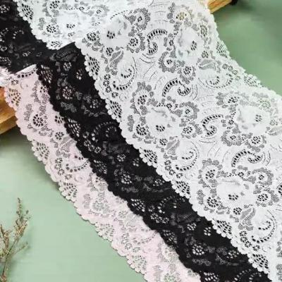 China New Viable 17.5cm 90% Nylon+10% Spandex Elastic Lace Wedding Dress Wlastic Lace Dress Lace Fabric Bilateral Accessories Children for sale