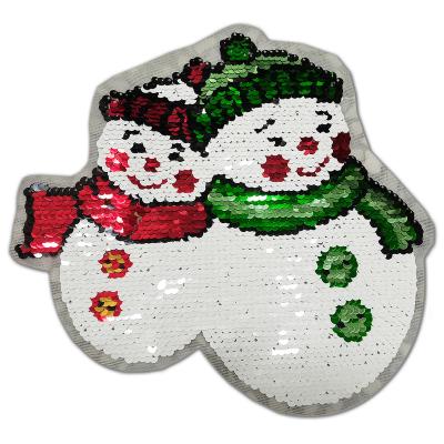 China New Style 3D Snowflake Snowman Christmas Embroidery Patch Garment Accessories CHOOSE Sequin Reversible Patch for sale