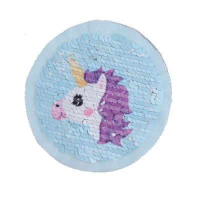 China Washable Embroidered Custom Reversible Cloth Paste Embroidery Patch Clothing Accessories Sequin Heart Shape Unicorn Patches for sale