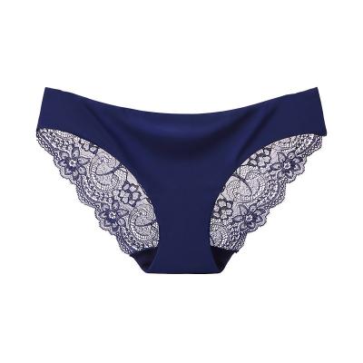 China Ladies antibacterial silk seamless sexy low-waist underwear ice crotch cotton style HD055 lace transparent briefs for sale