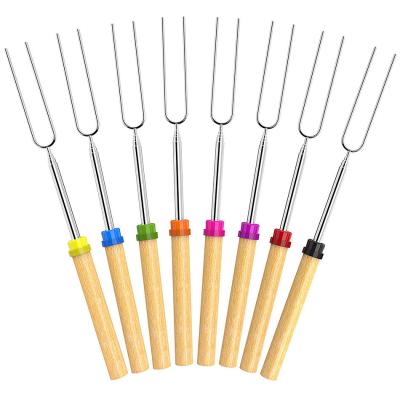 China BBQ Easily Cleaned 8 Piece Telescopic Barbecue Fork With Wooden Handle for sale