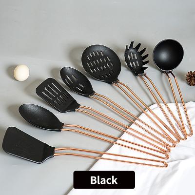 China Sustainable Amazon Hot Sale Cookware Sets 8pcs Silicone Copper Kitchen Utensil Set With Rack for sale