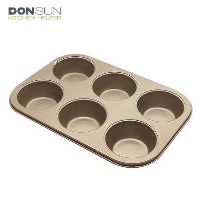 China Sustainable 6 Cups Carbon Steel Non-Stick Cupcake Pan Muffin Baking Pan for sale