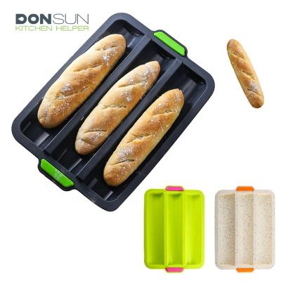 China 3 Viable Silicone Loaf French Bread Molds Non-Stick Silicone Baguette Pan for sale