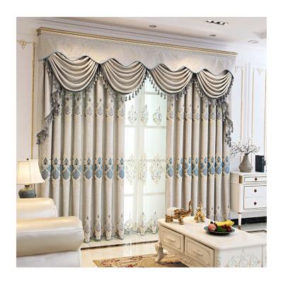 China Blackout Ready Made grey blackout Luxury valance embroidery kitchen curtains for living room luxury for sale