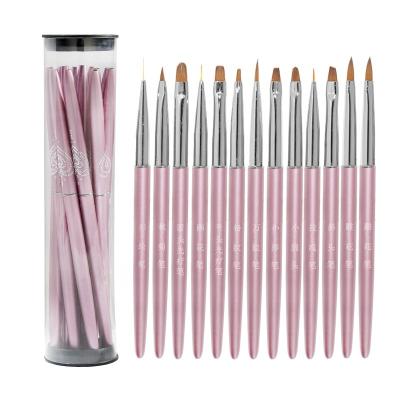 China Pink Acrylic Drawing Pen Nail Design Painting Pen 12 PCS Nail Tool Set Brush Manicure Pen for sale