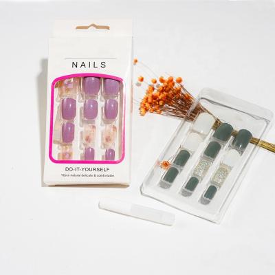 China Short Cute Design 12 Pcs False Nail Art Set Printed Press On Full Cover Nail Tips Detachable Artificial Nails For Adult Kids for sale