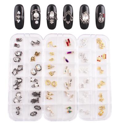 China Fashionable Crown Arc Style Alloy Diamond 12 Grid Box Set Nail Art Nail Decoration for sale