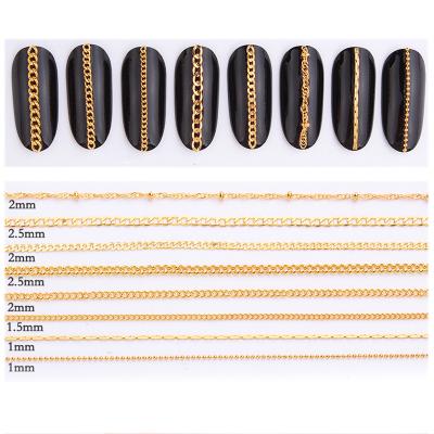 China 3d nail art DIY decoration gold metal punk pendant flat chains nail ornaments decoration 3D nails supply for sale