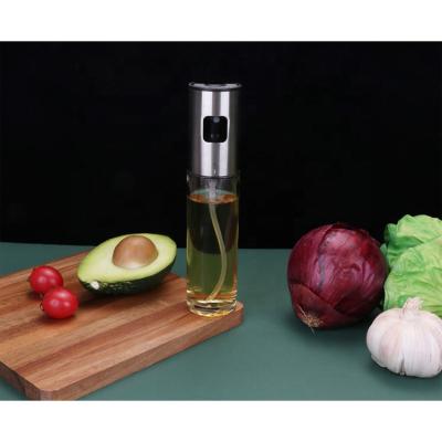 China Sustainable Kitchen Tools Cooking Olive Bottle Dispenser Stainless Steel Glass Bottle Spray Resistant Oil Sprayer for sale