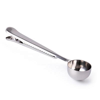 China Minimalist Creative Multifunctional 2 in 1 Long Coffee Scoop Handle Measuring Teaspoon with Coffee Bag Clip for sale