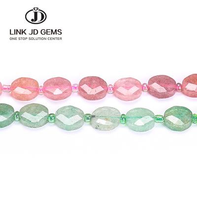 China Mateiral Natural Natural Strawberry Faceted Quartz Beads Oval Flat Loose Beads For DIY Jewelry Making Bracelet Charms Accessories for sale