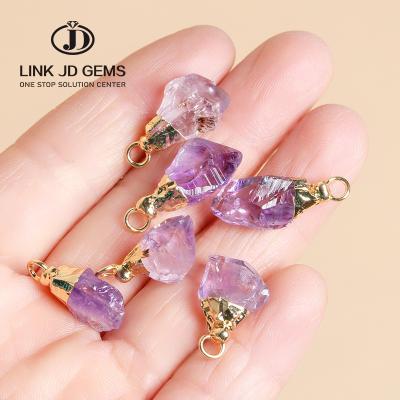 China Natural Rough Gold Citrine Newest Natural Mateiral Collection/Amethyst Charm Connectors/Silver Plated Pendant Simple Bail Stone Connectors for sale