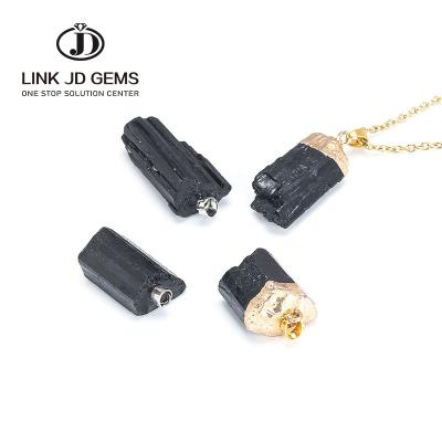 China Original Stone Charms Gemstone Fashion Jewelry Mateiral 1Pcs Crystal Black Tourmaline Stone Natural Natural Black Tourmaline Pendant for sale