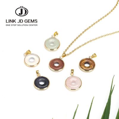 China Mateiral Natural Natural Stone Ring Shaped Pendant Aventurine Tiger Eyes Pink Quartz Peace Loop Gemstone Necklace DIY Earrings Mounting for sale