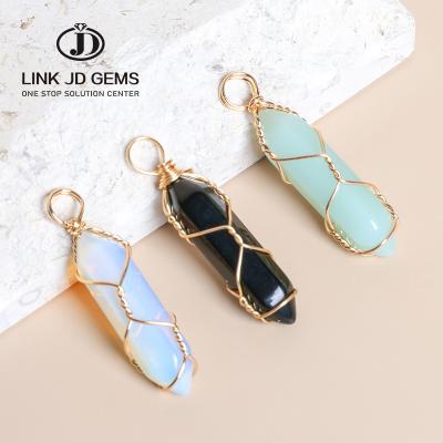 China BOHEMIA Nature Stone Bead Jewelry Charm Hexagonal Cylindrical Wire Wrap Healing Reiki Chakra Pendant Pendulum For Diy Necklace Making for sale