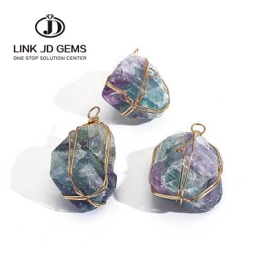 China 1PC Original CLASSIC Natural Fluorite Pendant Wire Wrap Stones Reiki Fashion Mineral Semi-precious Stone For DIY Jewelry Necklace Making for sale