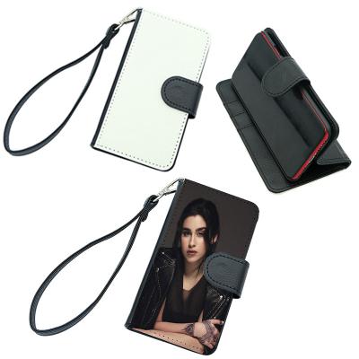 China For tecno camon 17 with strap, empty leather phone pocket holder type sublimation leather case for heat press machine printing with strap phone leather case with leather case strap phone for sale