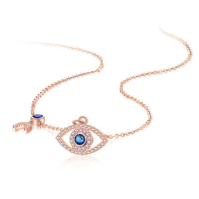 China Evil Eyes 2022 Pave Stone Jewelry 925 Sterling Silver Gold Plated Thirds Eye Of Horus Blue Devil Eyes Evil Eye Necklace for sale