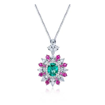 China CLASSIC 2022 Fashion 925 Created 3ct Sterling Silver Created 3ct Zircon Paraiba Tourmaline Gemstone Pendant Necklace Fine Jewelry for sale