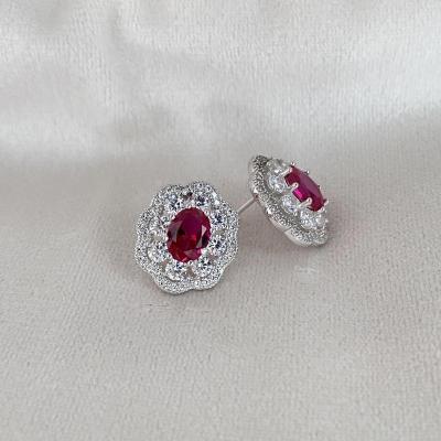 China 2022 fashion romantic jewelry red red earring earrings 925 zirconia circles silver zircon earrings studs earrings for sale