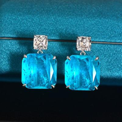 China Vintage 925 Sterling Silver Romantic Wholesale Earring Fashion Jewelry Blue Gemstone Zircon Ear Studs Earrings for sale