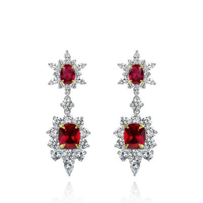 China Wholesale Vintage Fine Jewelry 8*10mm Long Tear Drop Fashion 925 Sterling Silver Red Water Drop Zircon Earring for sale