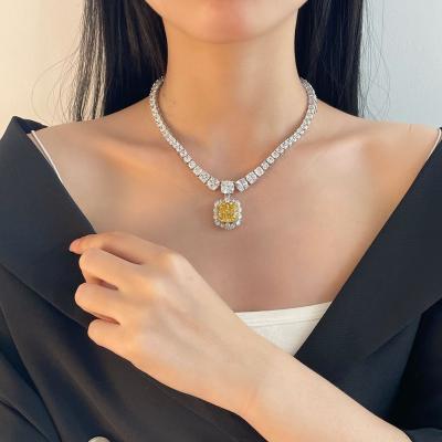 China New Arrivals CLASSIC Luxury Custom Jewelry Sterling Silver Canary Yellow Zircon Diamond Canary Yellow Mother's Day Jewelry 2022 Mother's Day Jewelry Fashion Necklace for sale