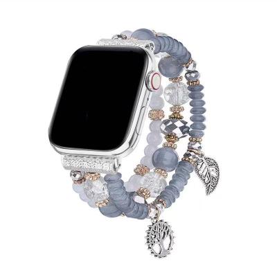 China Stainless Steel Elastic Jewelry Beaded Wrist Strap For iWatch Band Strap For Apple Watch Band 40mm 38mm For Woman for sale