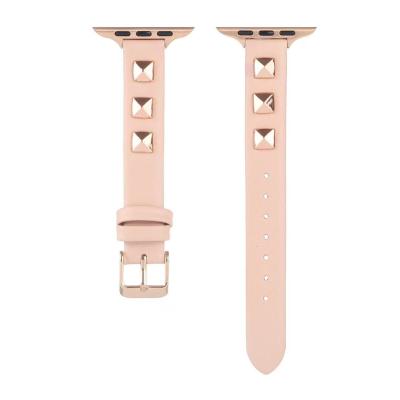 China Flexible For Apple Watch Band Leather With Studs For Apple Watch Band Slim Leather Belt For Iwatch Series6 for sale