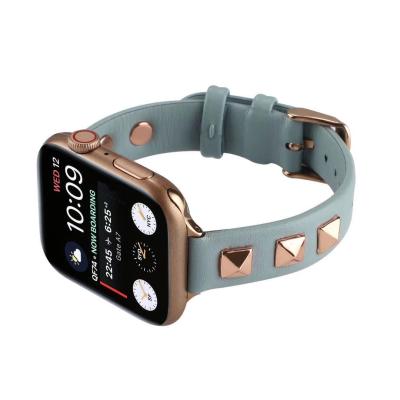 China Flexible Watch Band With Studs Rivets Leather Watch Strap Band For Apple Watch Band Belt 38mm 40mm For Iwatch for sale