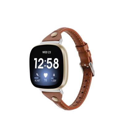 China Skillful Designer Leather Manufacturer Full Grain Cow Leather Watch Band For Fitbit Versa 3 for sale