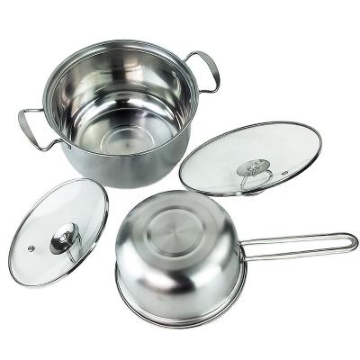 China 4 Pcs Stainless Steel Gift Pot Set Soup Milk Viable Hot Mix Cookware Set Soup Stock Pots Set for sale