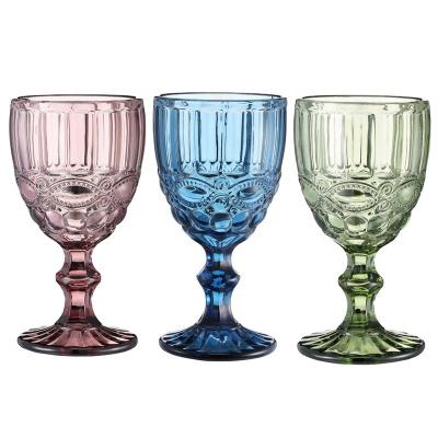 China Custom Thick Wine Glass Colored Wine Glass Goblets Water Cup Vintage Beer Juice Wine Glass Cup for sale