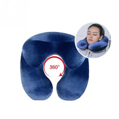 China Portable Inflatable U Shape Flight PVC Flocking Travel Pillow Neck Blow Up Cushion for sale