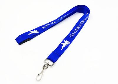 China Blue Silkscreen Printing Imprinted Nylon Lanyards ID Card Lanyard With Swivel J - Hook for sale