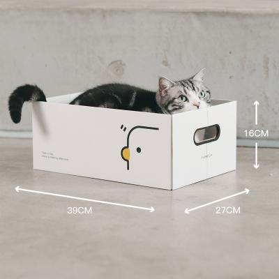 China Sustainable Pets Cat Cardboard Box Corrugated Paper Board Cat Bed House Milk Box for sale